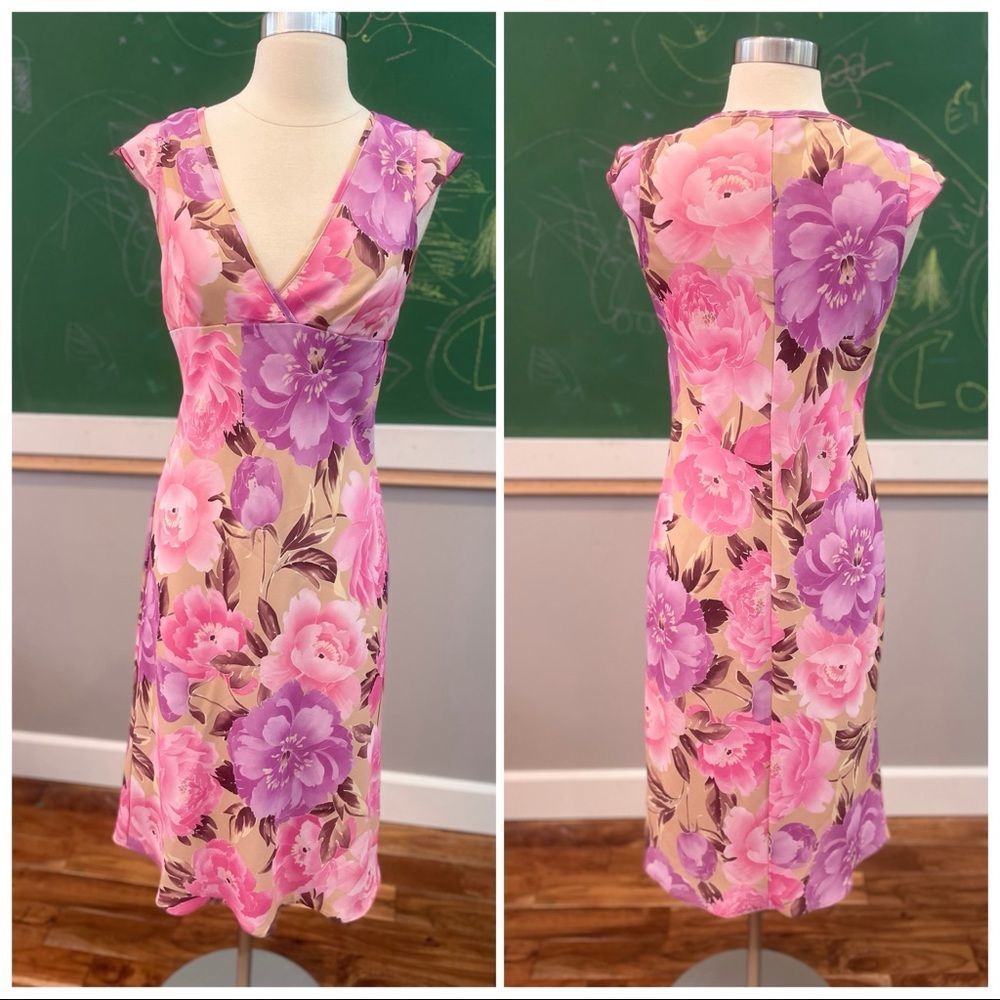 vintage y2k floral slip dress midi womens sz medium pink and tan.